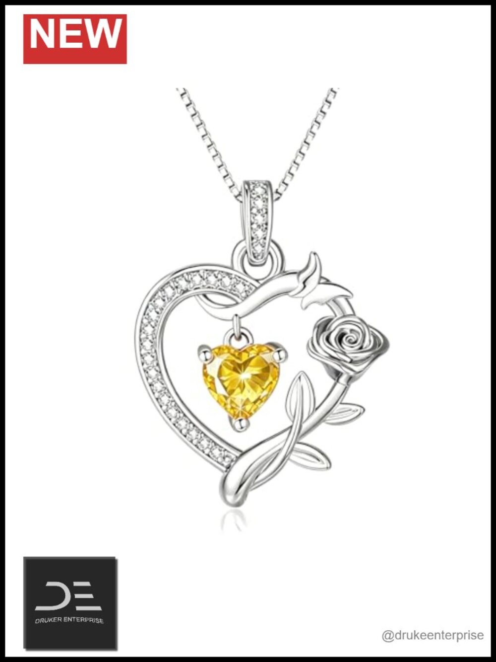 14k White Gold Plated Rose Butterfly Heart Necklace Garnet Birthstone Pendant